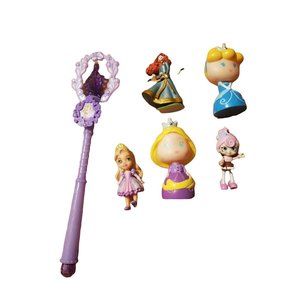 Lot of 6 Dolls Rubber Plastic Princess Wand Poseable Disney Tiara Girls Colorful